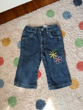 Y2K Nannette Girl Dark Blue Denim Jeans with Floral Embroidery